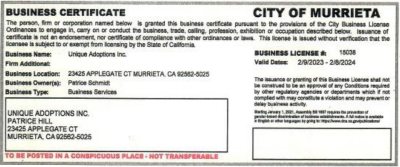 Business Certificate